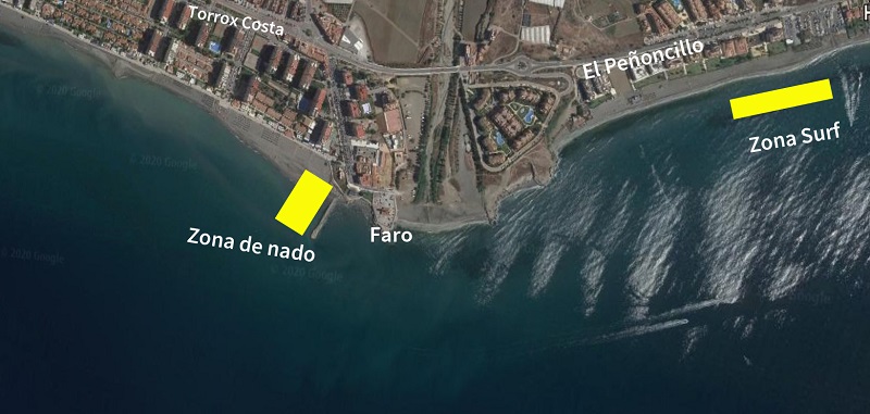 Mapa aereo nado y surf