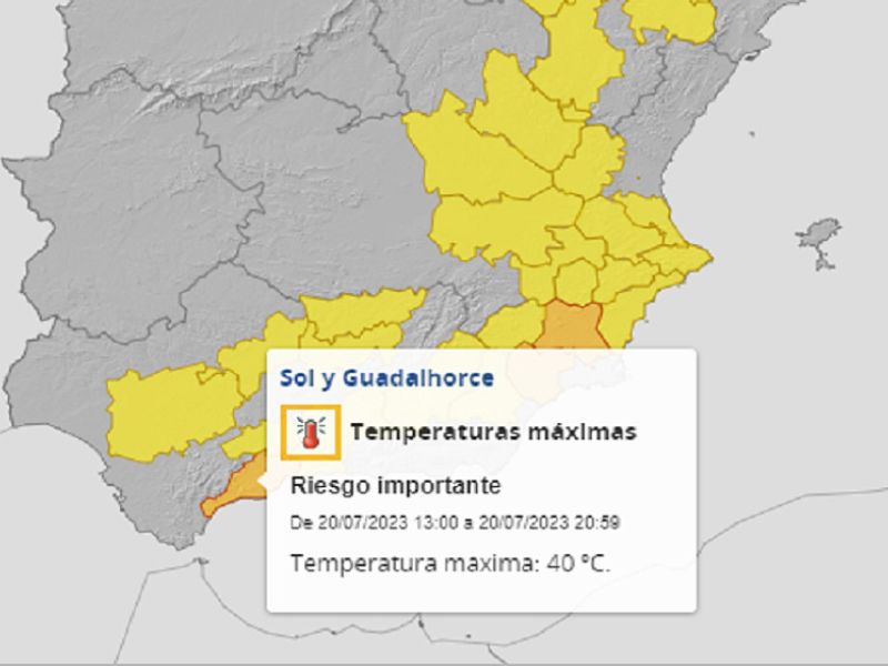 Aviso naranja hoy jueves por altas temperaturas en Sol y Guadalhorce