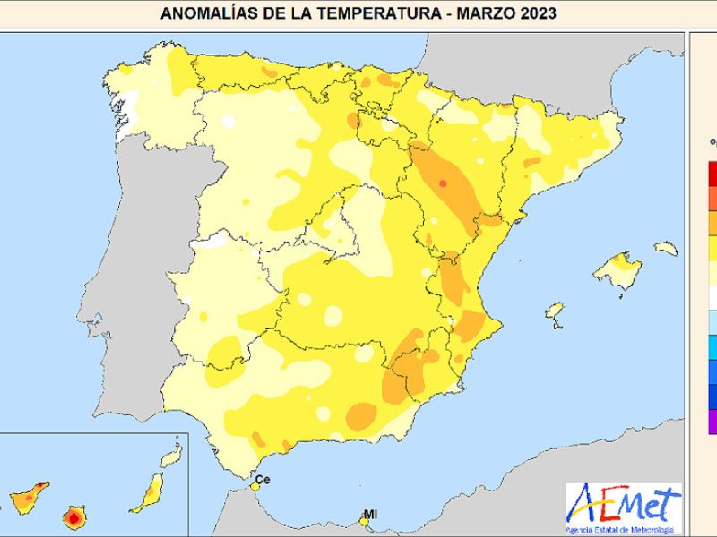 Marzo de 2023, el segundo marzo más cálido y con menos lluvias del siglo XXI