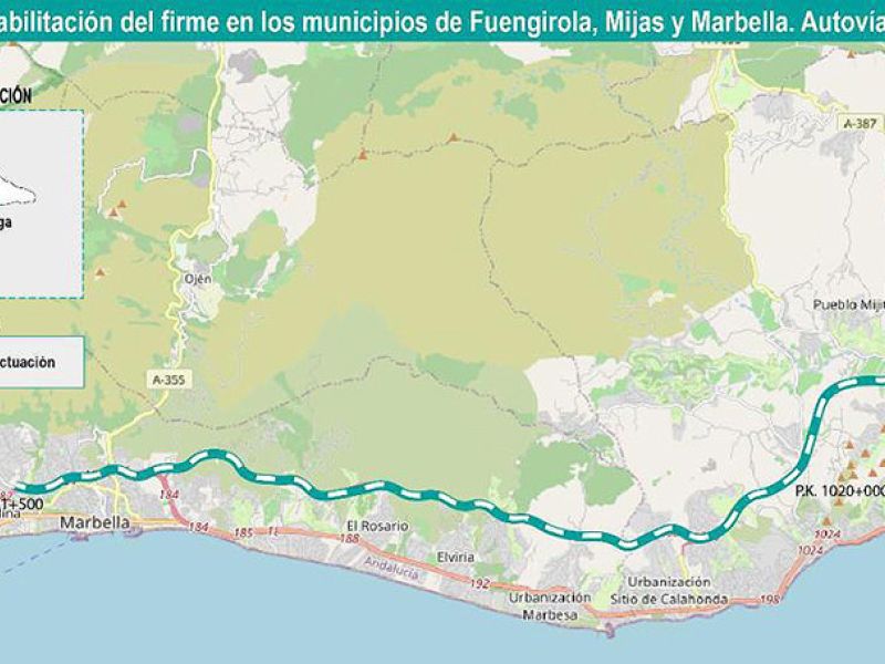 Afectaciones al tráfico en la autovía A-7 por rehabilitación del firme en Fuengirola, Mijas y Marbella