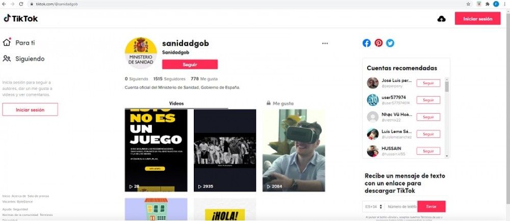 El Ministerio de Sanidad estrena cuenta oficial en la red social TikTok