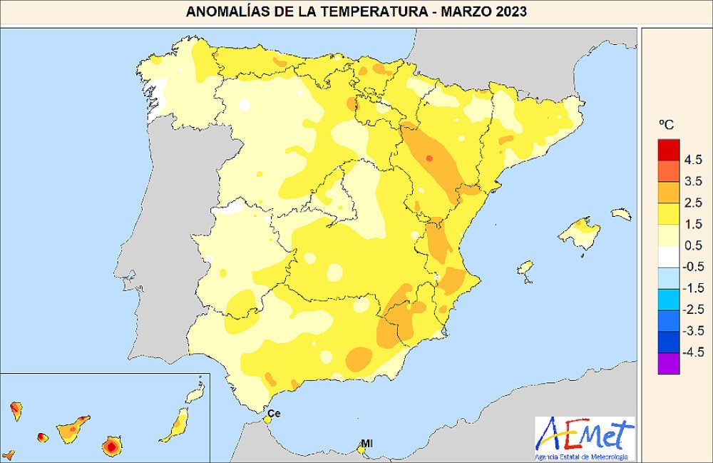 Marzo de 2023, el segundo marzo más cálido y con menos lluvias del siglo XXI
