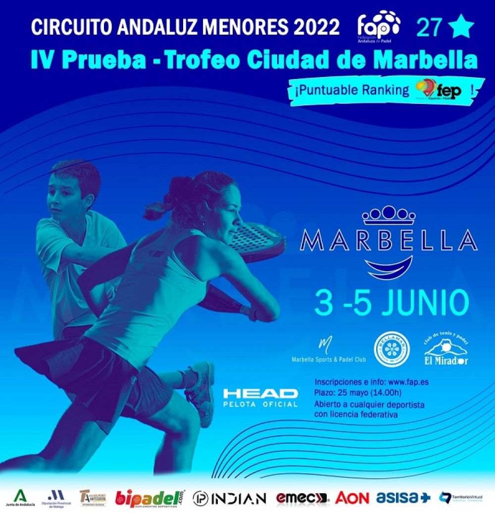 El Trofeo Ciudad de Marbella de pádel convoca este fin de semana a más de 330 deportistas de la cantera andaluza