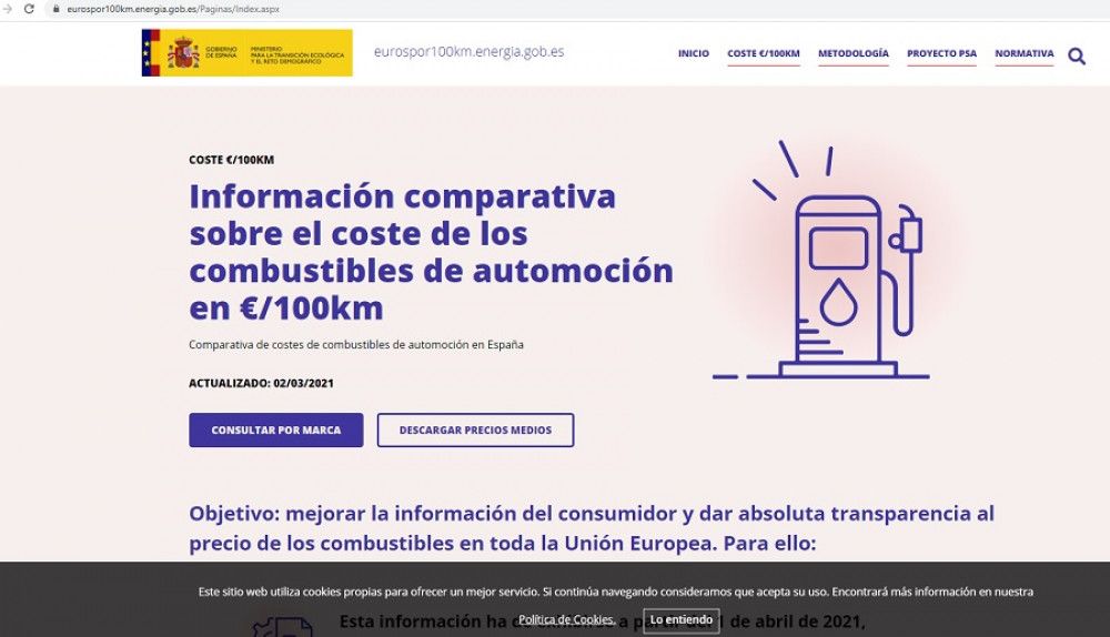 El Gobierno lanza la web “Euros por cada 100 kilómetros” con información comparativa sobre el coste de los combustibles en automoción