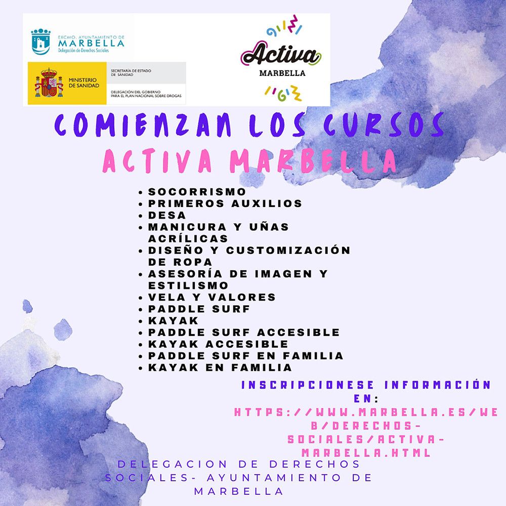 El Ayuntamiento inicia el programa de ocio y tiempo libre saludable Activa Marbella 2023, con más de una docena de cursos gratuitos, dirigidos a jóvenes con edades comprendidas entre los 12 y los 30 años