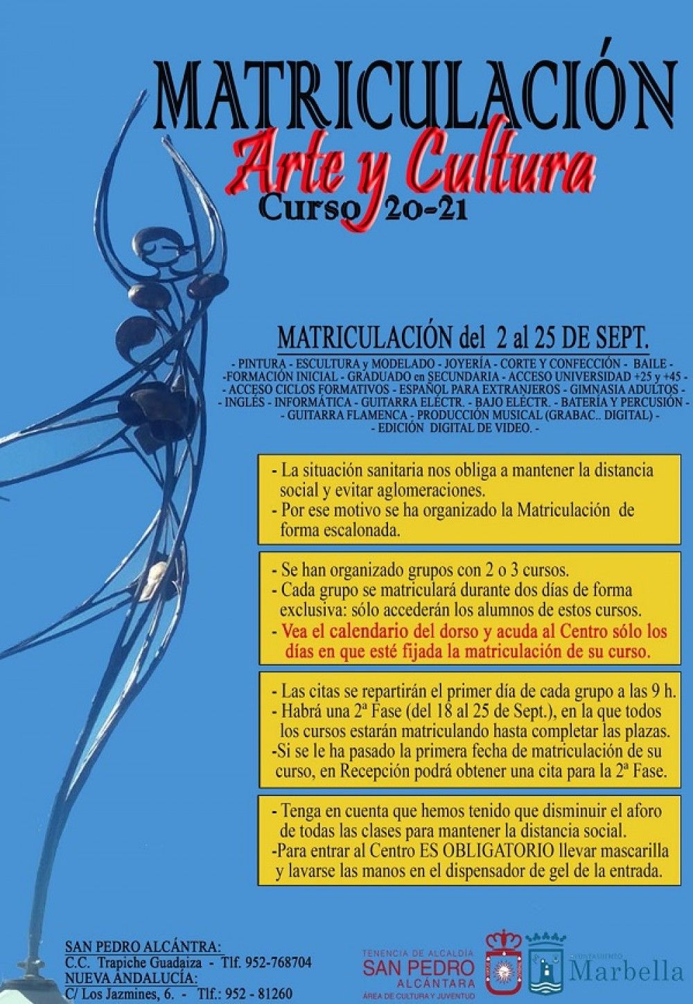 El 2 de septiembre se abre el plazo de inscripción para el programa formativo de Arte y Cultura, que incluye más de 40 cursos