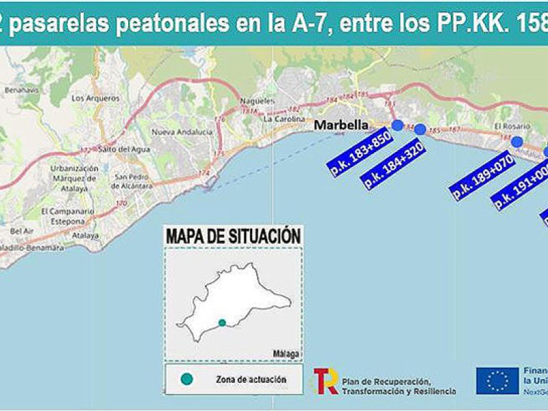 El ministerio reparará 12 pasarelas peatonales en la A-7 en Marbella, Estepona y Mijas