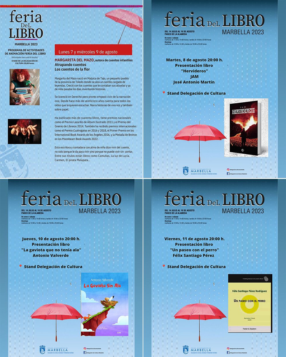 La cuarta semana de la Feria del Libro de Marbella comienza el lunes 7 de agosto con el taller infantil Atrapando cuentos’, de Margarita del Mazo