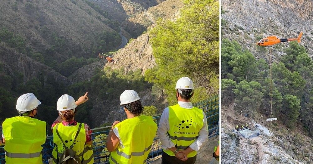 Comienza la instalación del puente colgante de 50 metros que une Canillas de Aceituno y Sedella a través de la Gran Senda