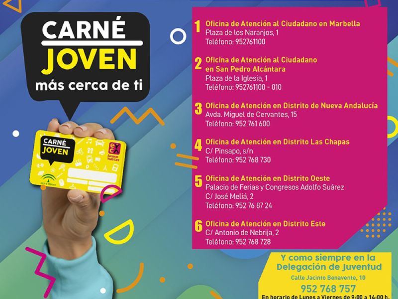 El Ayuntamiento habilita seis nuevos puntos en Marbella para acercar y facilitar la solicitud del Carné Joven a la población con edades comprendidas entre 14 y 30 años