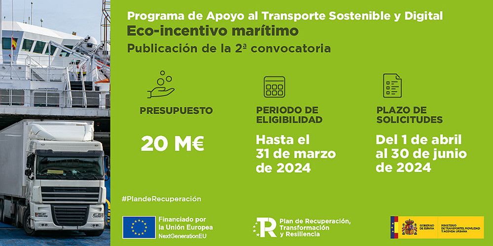 Transportes abre abre la segunda convocatoria de ayudas para incentivar el transporte marítimo de camiones con 20 millones de euros de los fondos europeos