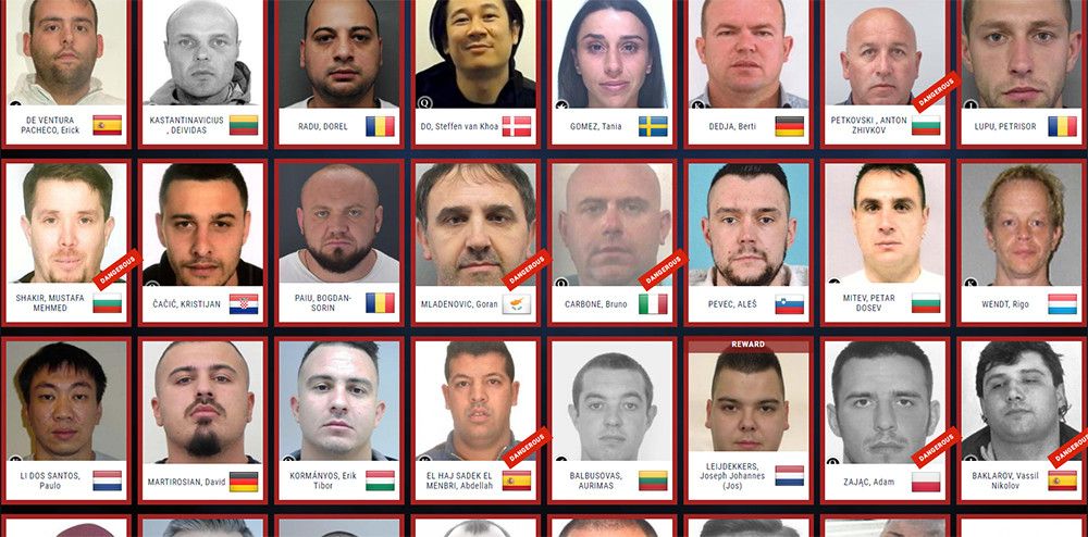 EUROPOL y la red ENFAST piden la ayuda ciudadana para localizar a los "Más buscados en la UE 2022"