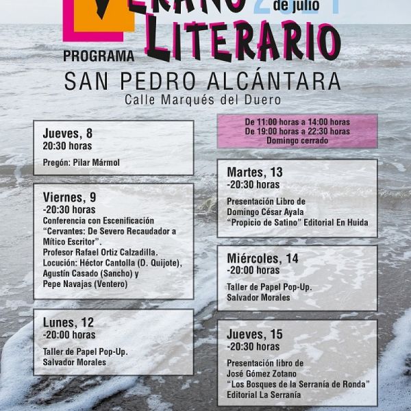 San Pedro Alcántara acogerá a partir de mañana y hasta el 17 de julio la celebración del Verano Literario’, con presentaciones de libros, conferencias y talleres para los más pequeños