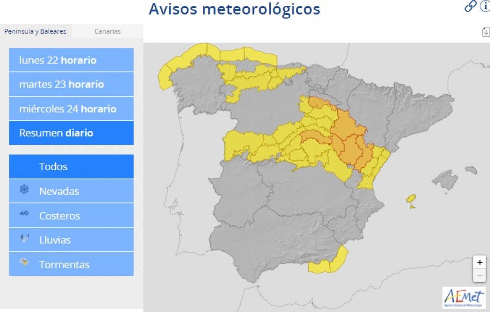 Protección Civil alerta por nevadas en amplias zonas de la mitad norte peninsular