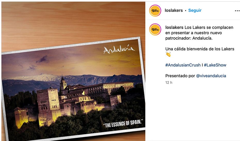Perfil de L.A. Lakers en español en la red social Instagram sobre la campaña 'Andalusian Crush'. / J. Andalucía