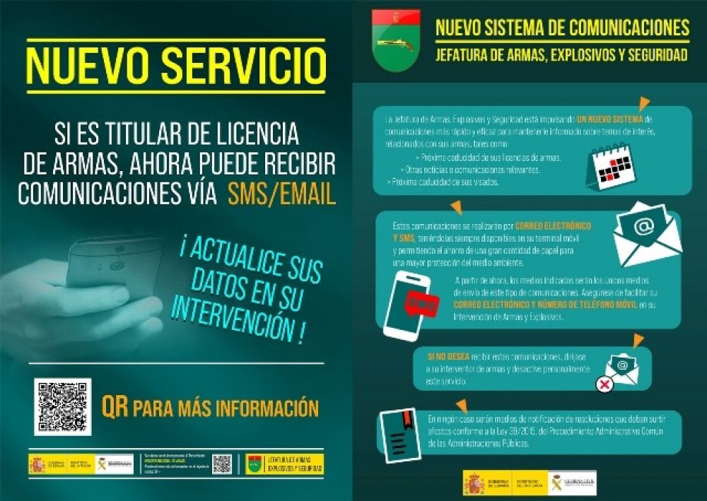 Las Intervenciones de Armas y Explosivos de la Guardia Civil comienzan a informar a los ciudadanos por email y SMS