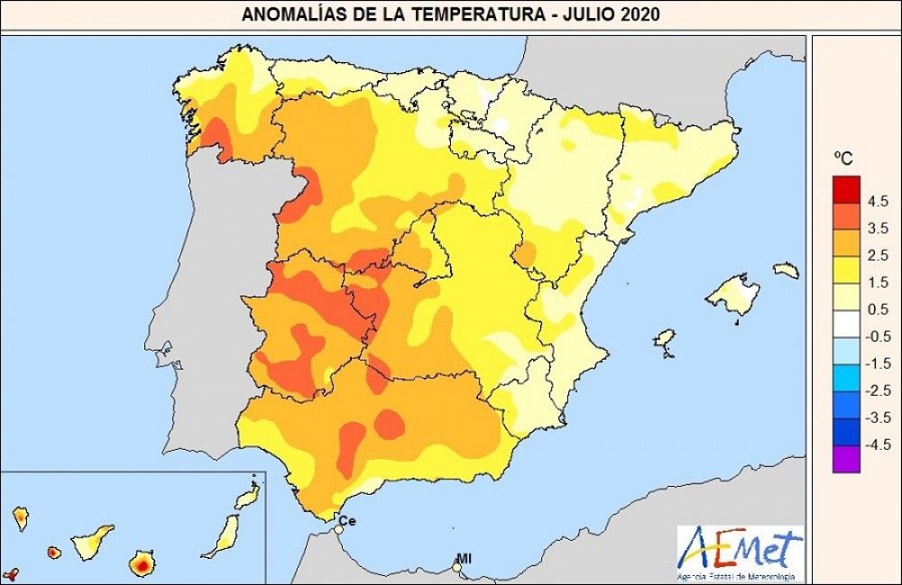Este mes de julio ha sido el tercero más cálido de la serie histórica