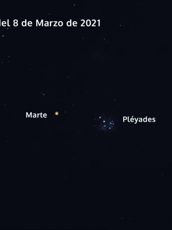 La conjunción Marte Pléyades podrá observarse esta noche, 8 de marzo, a simple vista