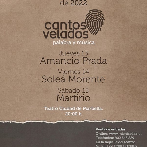 Amancio Prada abre mañana jueves en el Teatro Ciudad de Marbella la tercera edición de Cantos Velados’