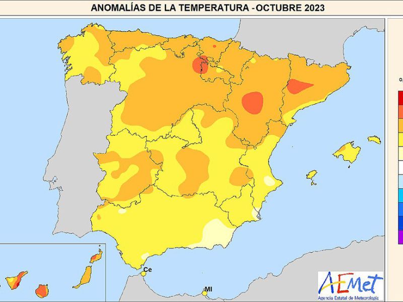 Octubre de 2023 ha sido el segundo más cálido de la serie histórica y el tercero más lluvioso del siglo