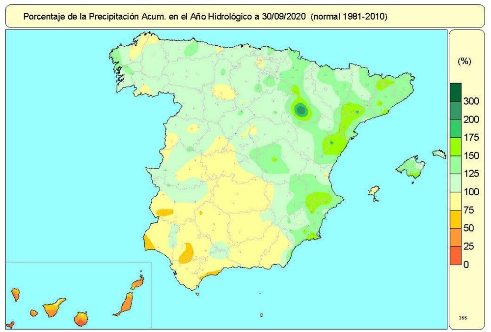 El año hidrológico ha sido húmedo, con precipitaciones un 4% por encima del valor normal