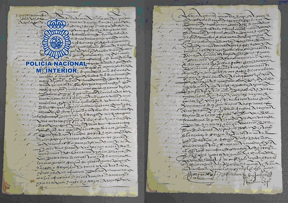 La Policía Nacional recupera en Málaga un documento manuscrito del siglo XVI