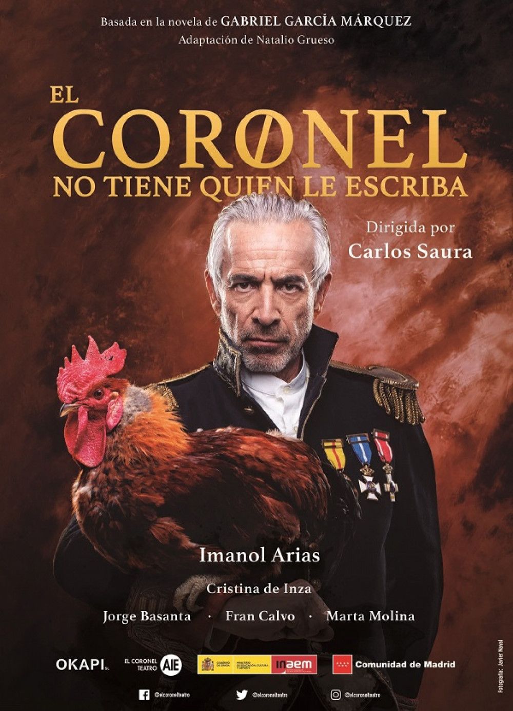 El CAE La Alcoholera acogerá el sábado la representación de la obra El coronel no tiene quien le escriba’, protagonizada por Imanol Arias y dirigida por Carlos Saura