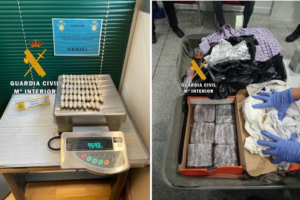 La Guardia Civil ha intervenido más de 70 kilogramos de droga en el aeropuerto de Málaga durante la última semana
