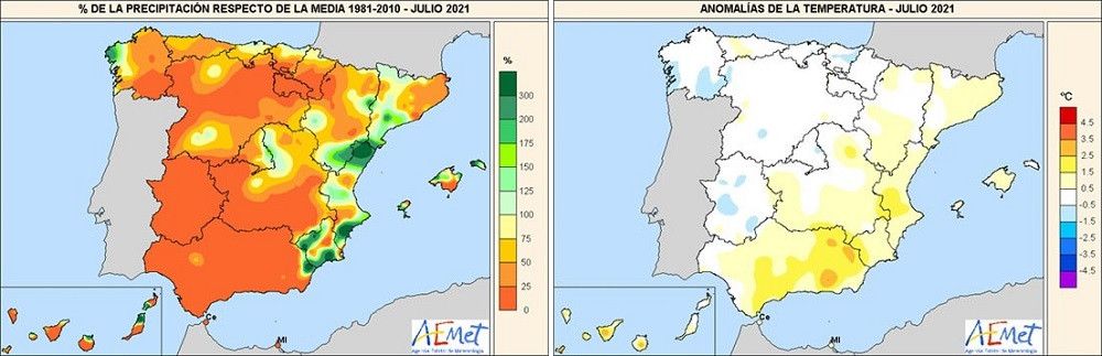 El mes de julio ha sido meteorológicamente más fresco de lo normal y muy seco