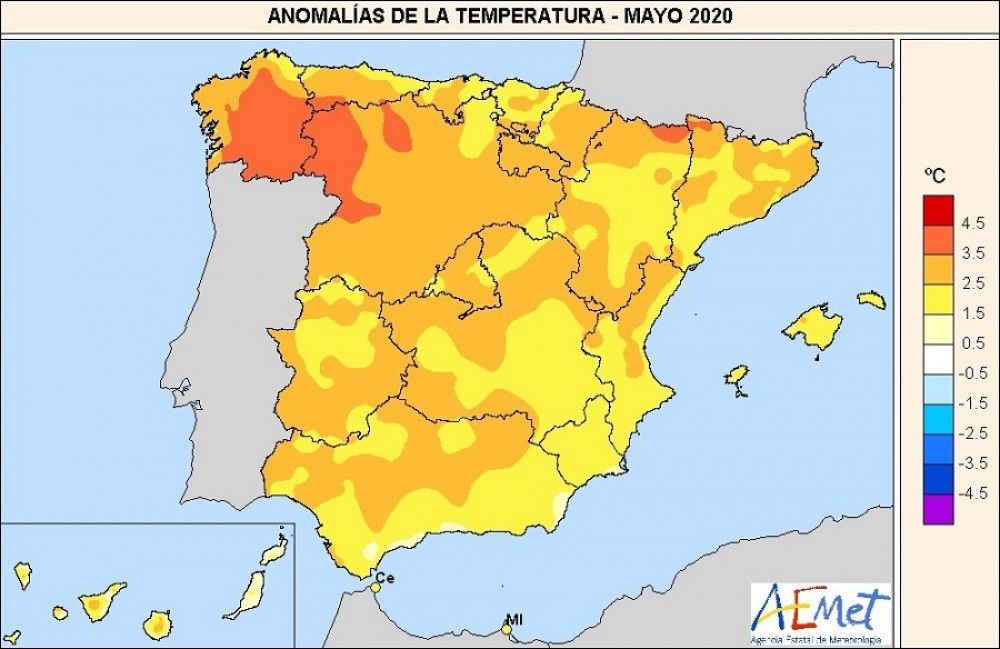 El mes de mayo de 2020 ha sido el más cálido desde 1965