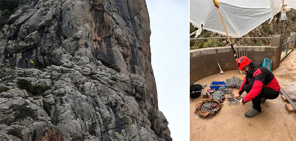 Una docena de especialistas trabaja en la evaluación y reparación de los daños por los desprendimientos en el Caminito del Rey