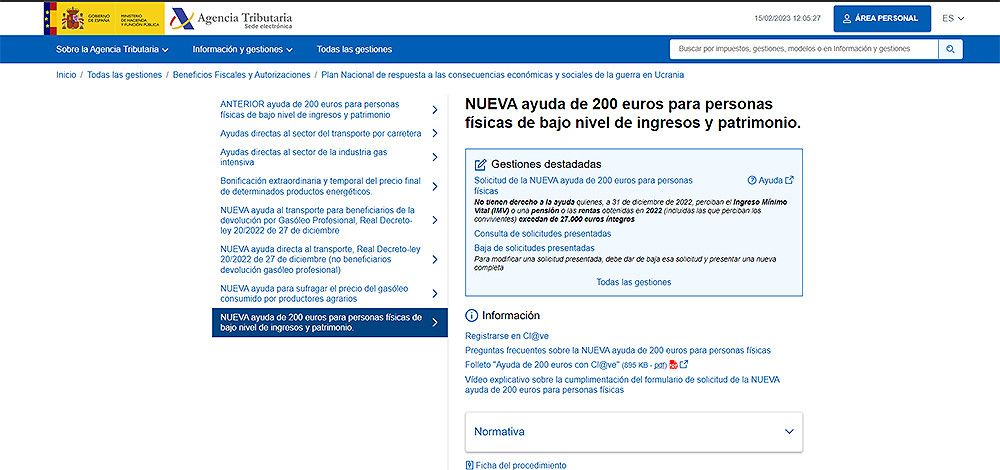 A partir de hoy miércoles se puede solicitar en la Agencia Tributaria la ayuda de 200 euros para personas con bajos ingresos y patrimonio