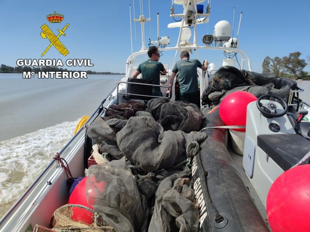 La Guardia Civil actúa contra las plataformas anguleras ilegales en el río Guadalquivir