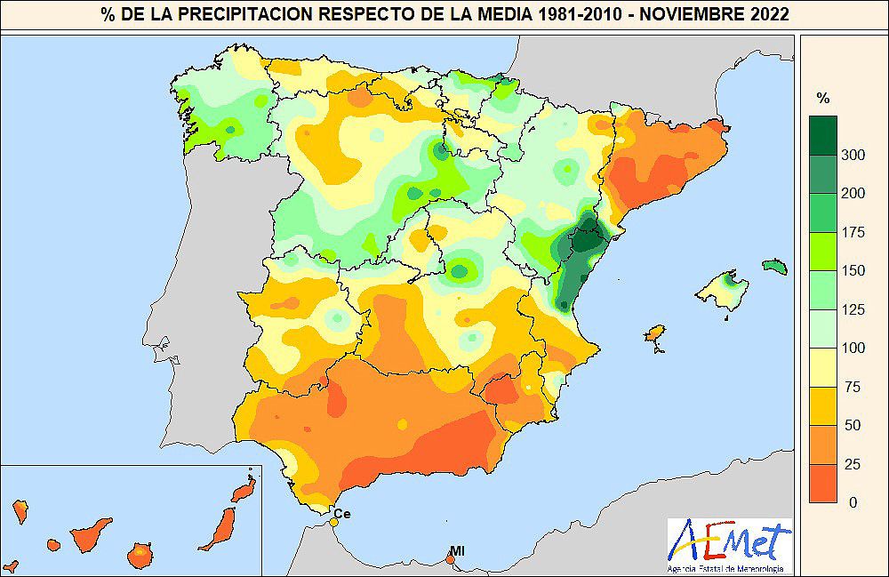 Noviembre de 2022 ha sido un mes muy cálido en España pero no de récord