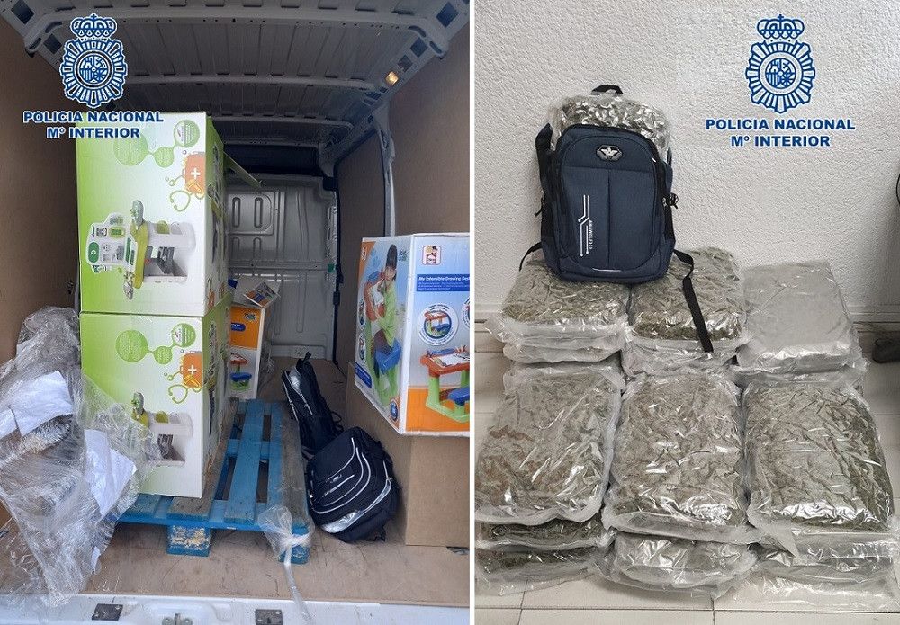 La Policía Nacional intercepta un coche en la AP-46 dirección Antequera con 28,8 kilogramos de marihuana ocultos en mochilas infantiles