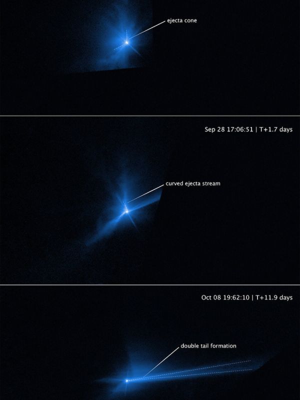 El Hubble graba un vídeo de los escombros del impacto del asteroide de DART