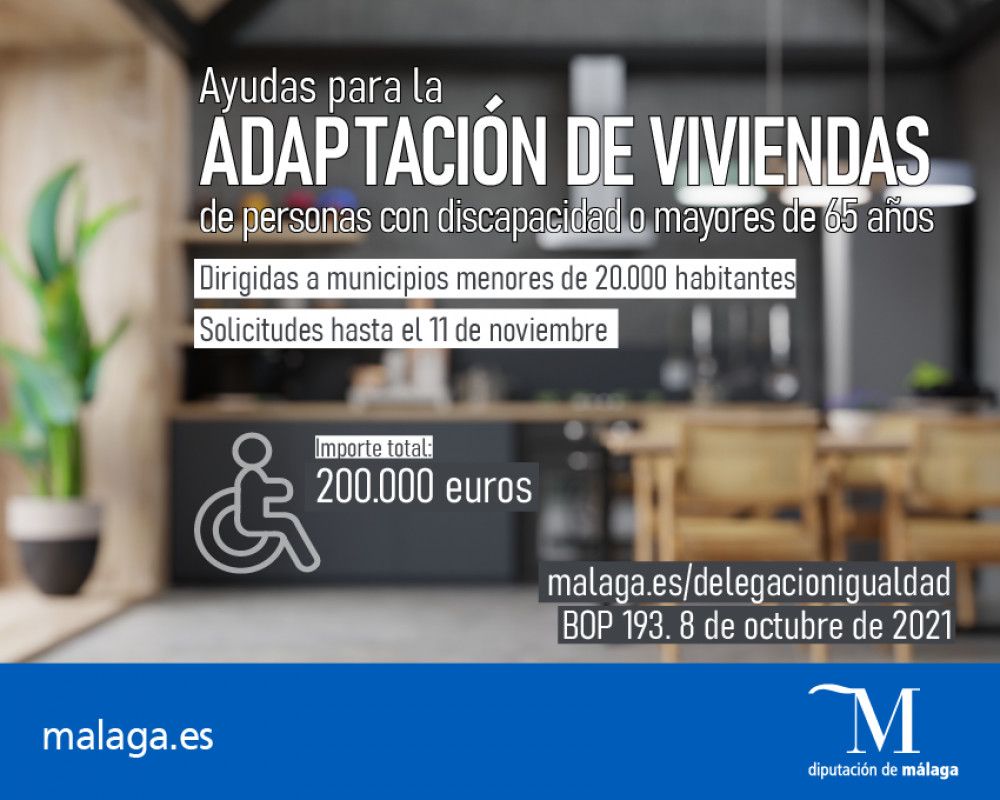 Los mayores de 65 años y las personas con discapacidad ya pueden solicitar las ayudas de la Diputación para adaptar sus viviendas hasta el 11 de noviembre
