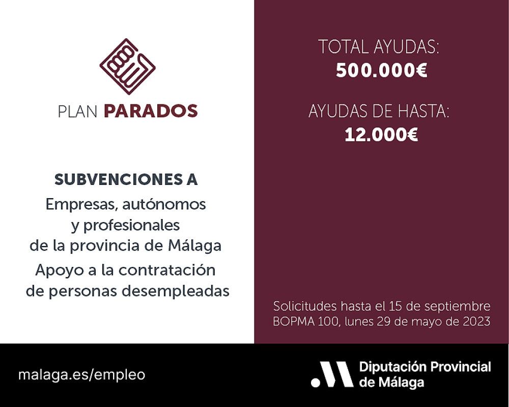 La Diputación de Málaga invierte medio millón de euros en ayudas a empresas, autónomos y profesionales que contraten a personas desempleadas