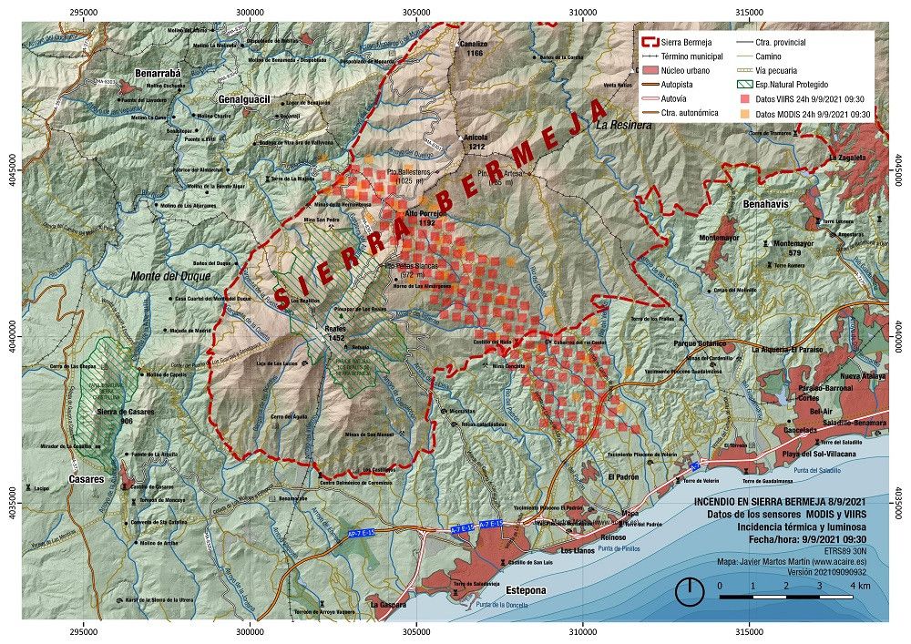 Desalojadas quinientas personas por el incendio forestal en Sierra Bermeja