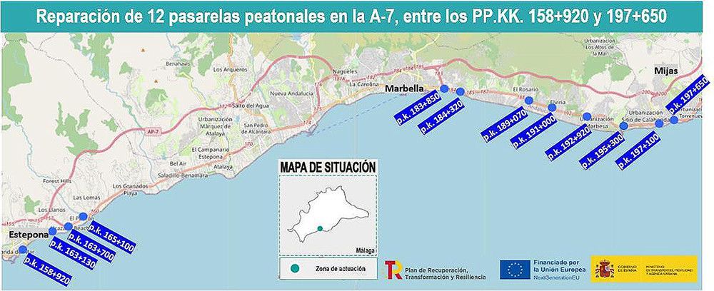 El ministerio reparará 12 pasarelas peatonales en la A-7 en Marbella, Estepona y Mijas