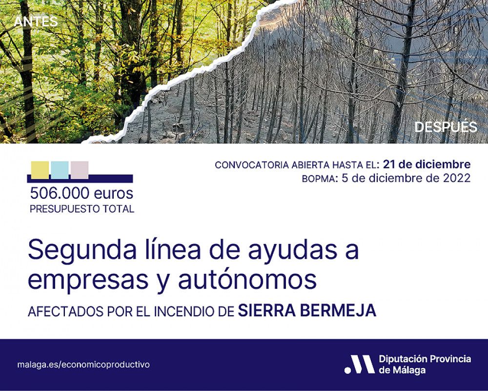 La Diputación abre una segunda línea de ayudas de medio millón de euros para agricultores y empresas afectadas por el incendio de Sierra Bermeja