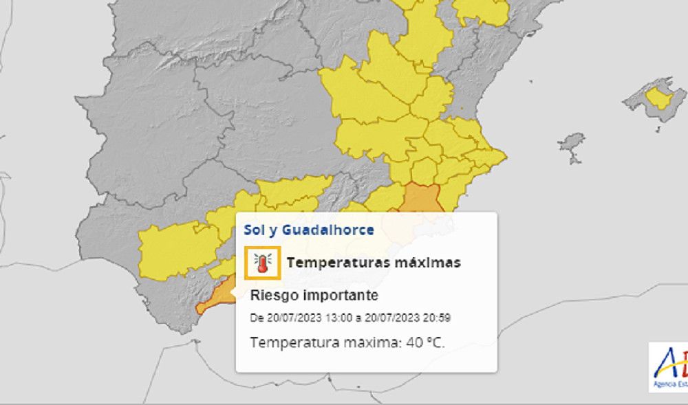 Aviso naranja hoy jueves por altas temperaturas en Sol y Guadalhorce