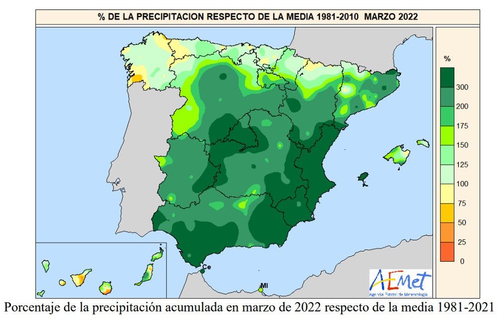 Marzo de 2022 termina como uno de los más húmedos desde 1961
