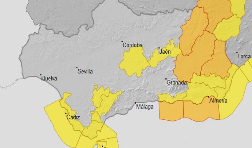 Activos los avisos naranjas por viento y fenómenos costeros en comarcas de Jaén, Almería y Granada
