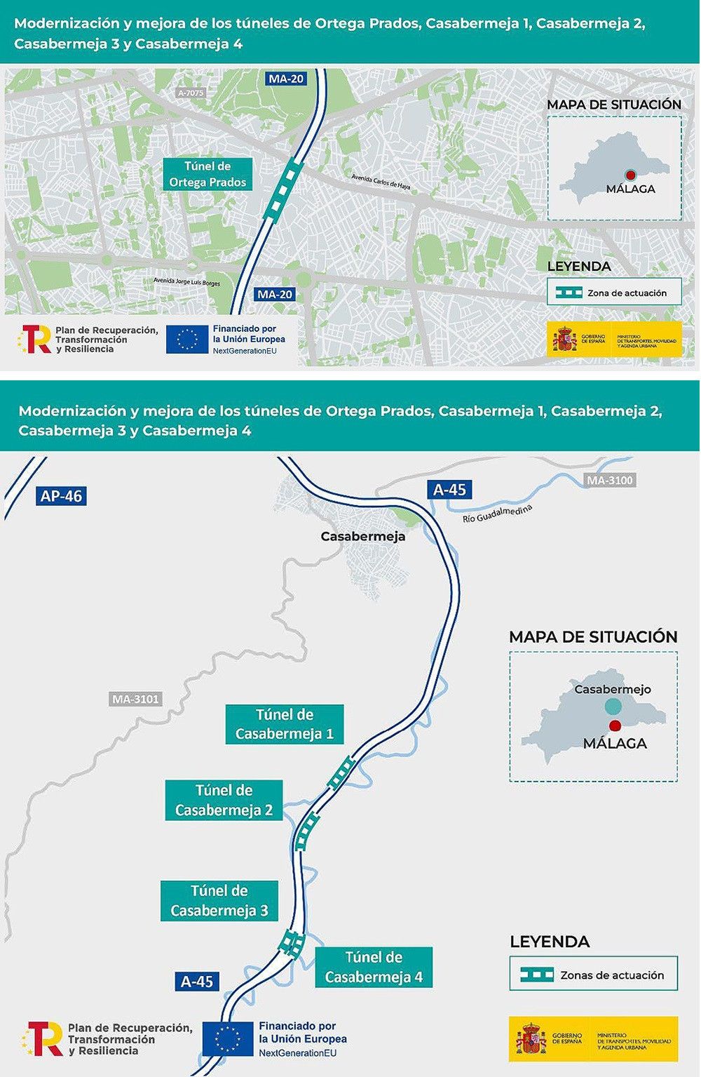 El ministerio adjudica por 4,5 millones de euros las obras de modernización de cinco túneles en la provincia de Málaga
