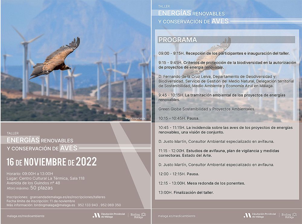 Medio centenar de personas participarán en un taller sobre aves y energías renovables organizado por la Diputación
