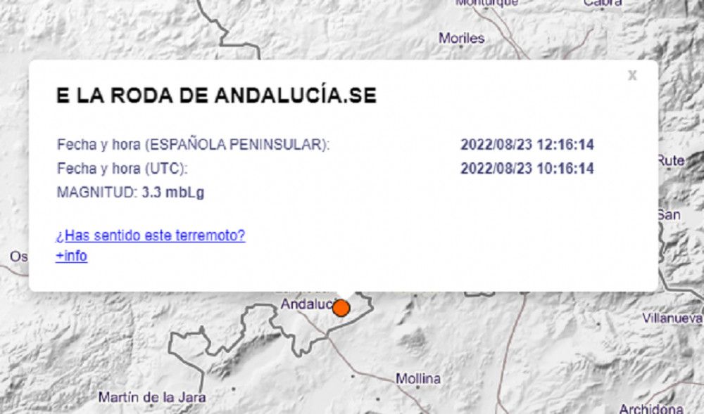 Registrado un terremoto de 3,3 con epicentro en La Roda de Andalucía, sentido en la provincia de Málaga