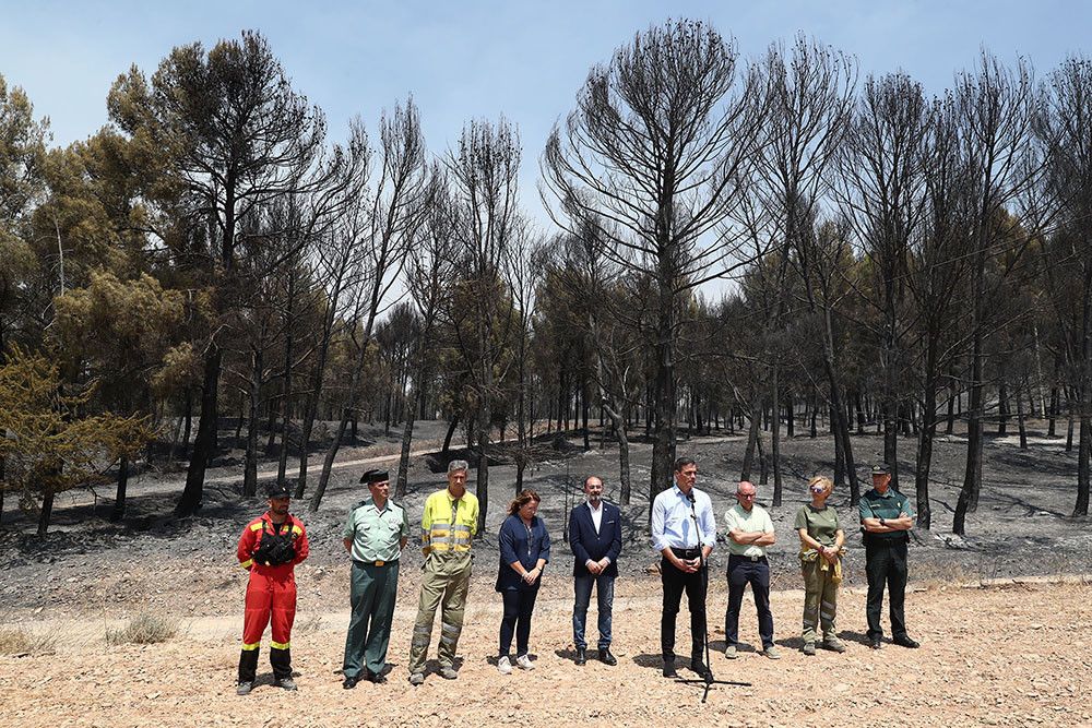 Pedro Sánchez visita las zonas afectadas por los incendios en Aragón
