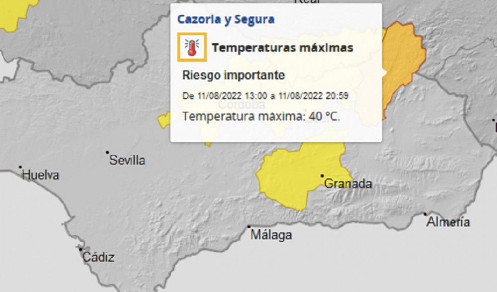La AEMET activará mañana el aviso naranja por temperaturas máximas en Cazorla y Segura