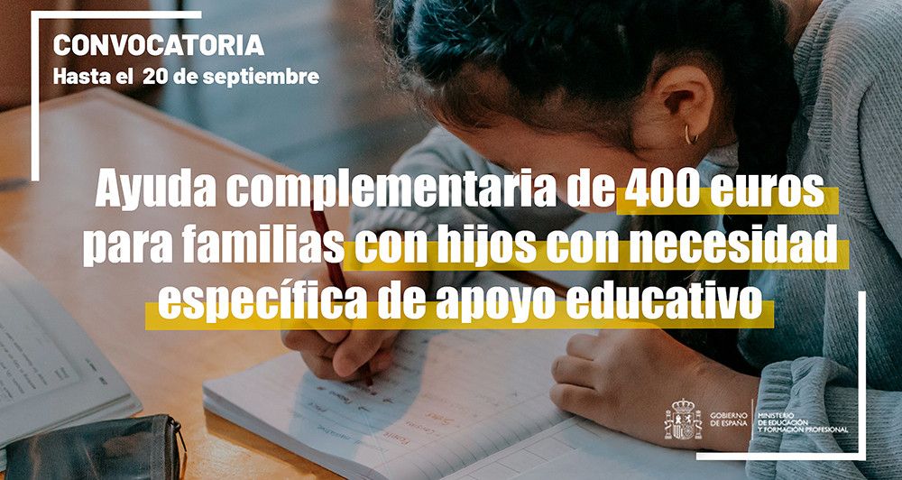 Abierto el plazo para solicitar la ayuda complementaria de 400 euros para alumnado con necesidades específicas de apoyo educativo